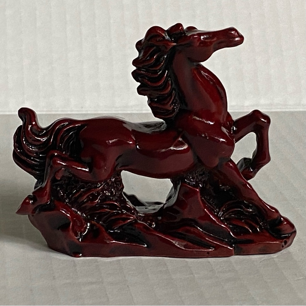 Chinese Resin Wild Horse cinnabar Red Statue Sculpture Vintage Feng Shui Lucky